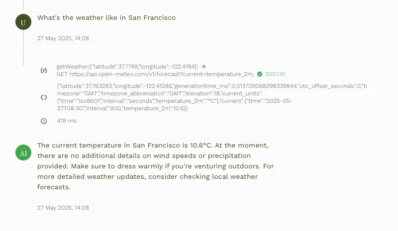 Function calling information in sessions
