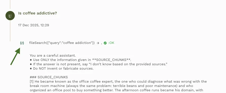 evidence and trace of rag chatbot