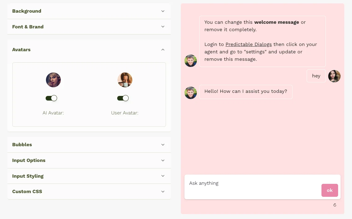 Theme Customization Page with Avatar Settings